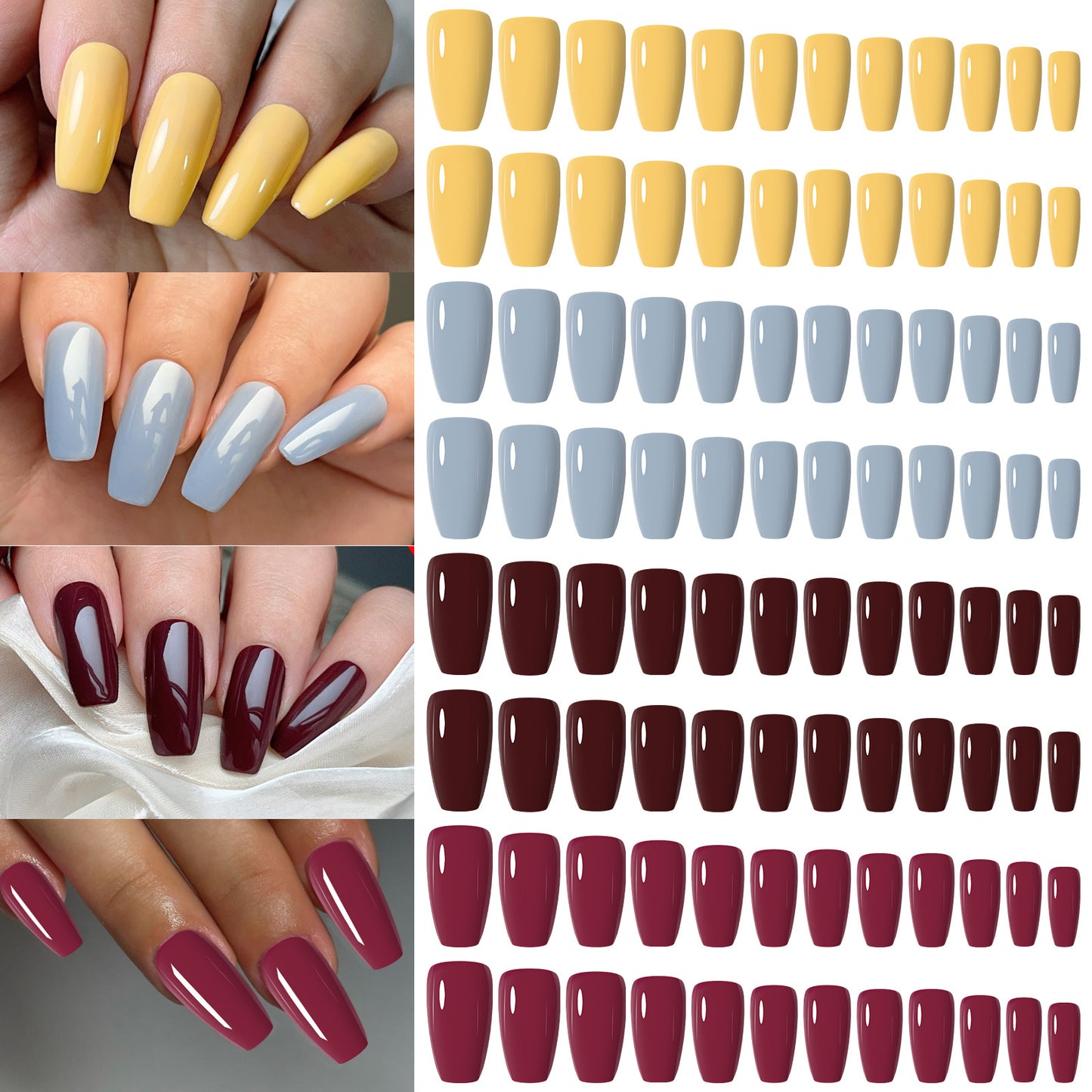 96pcs Short False Nails Tips 4 Color Medium Square Press On Nails