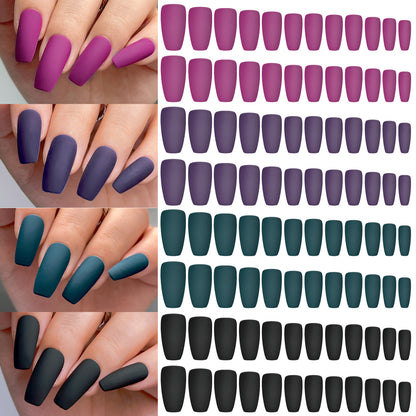 96pcs Short False Nails Tips 4 Color Medium Square Press On Nails