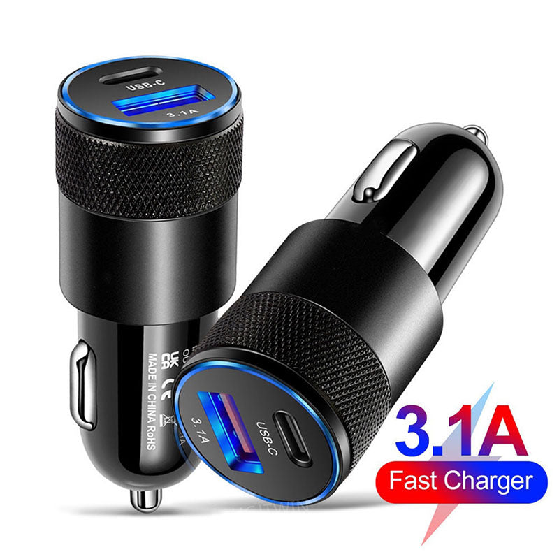 CAR CHARGER 3.1A USB TYPE-C 2 PORT(SLIVER)