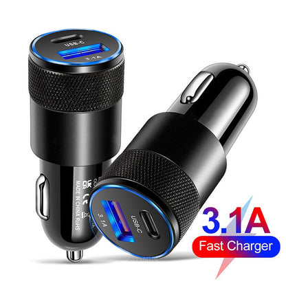 CAR CHARGER 3.1A USB TYPE-C 2 PORT(SLIVER)