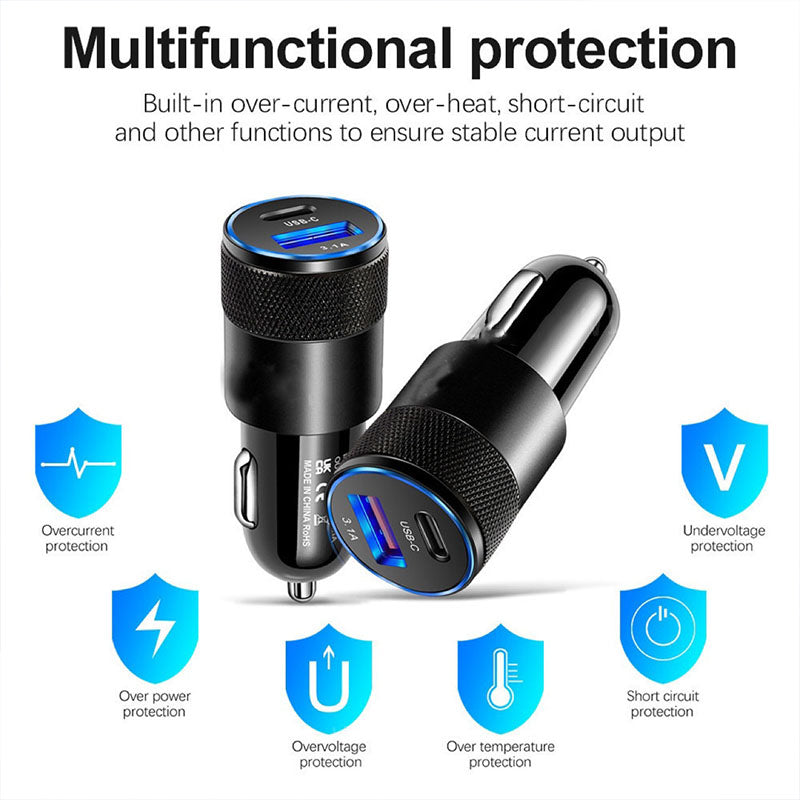 CAR CHARGER 3.1A USB TYPE-C 2 PORT(SLIVER)