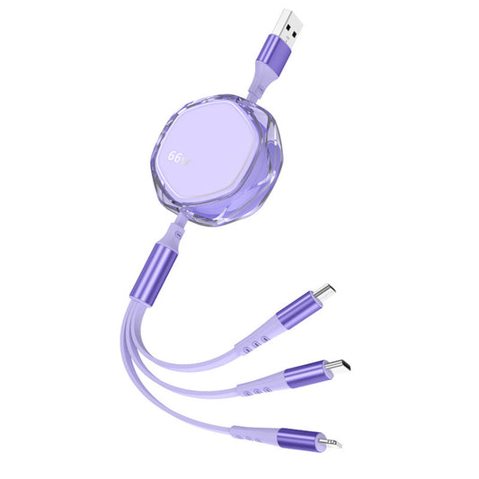 CABLE 3 IN 1 RETRATTILE 66W/5A/1.2m (TYPE-C,IP,MICRO USB