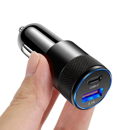 CAR CHARGER 3.1A USB TYPE-C 2 PORT (BLACK)