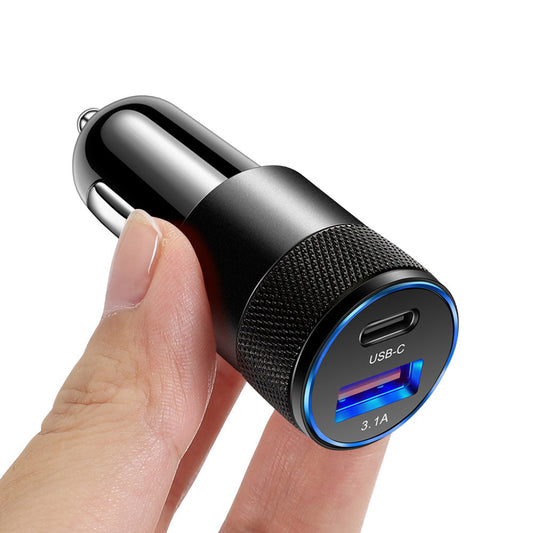CAR CHARGER 3.1A USB TYPE-C 2 PORT (BLACK)