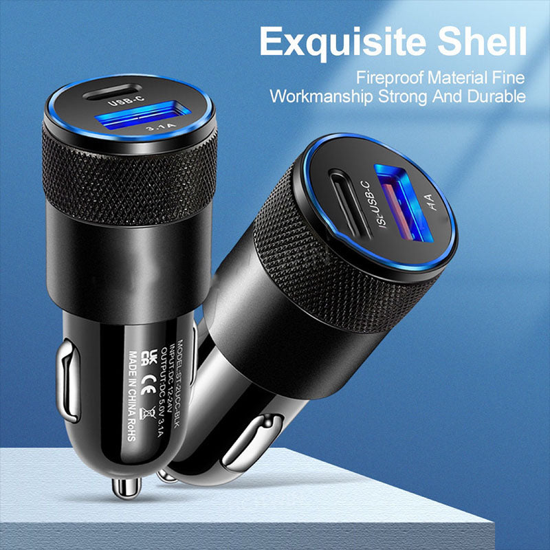 CAR CHARGER 3.1A USB TYPE-C 2 PORT(SLIVER)