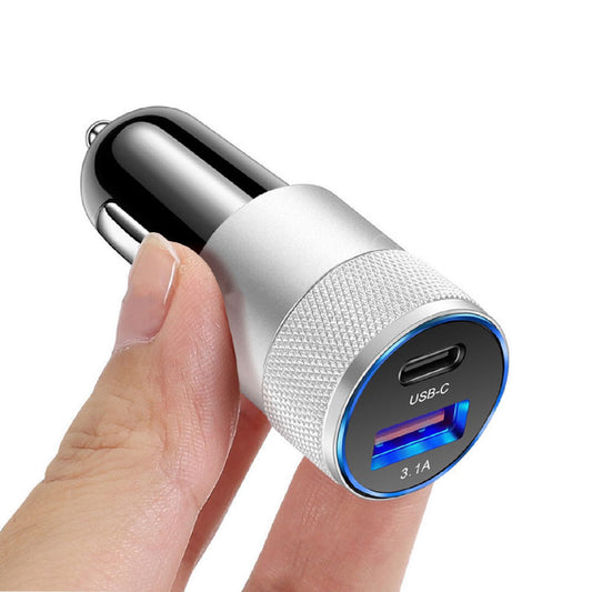 CAR CHARGER 3.1A USB TYPE-C 2 PORT(SLIVER)