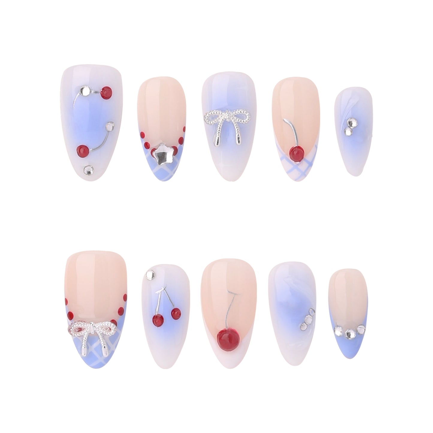 Almonds-Medium Nail-French Nail-3D (10pcs) OM30XX016