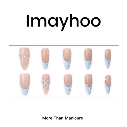 Almond-Medium Nail-French Nail-3D Art  (10 pcs) OMAW1063