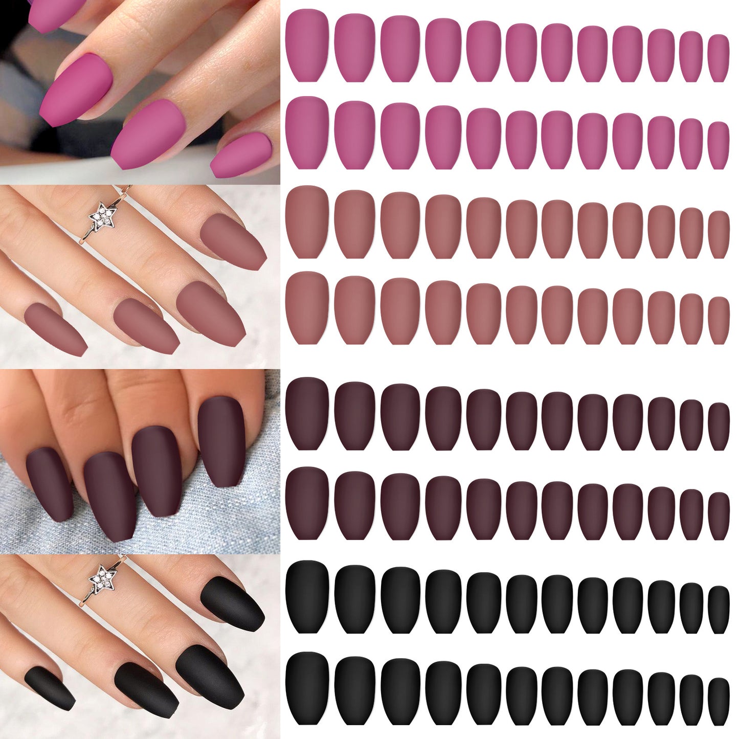 96pcs Short False Nails Tips 4 Color Medium Square Press On Nails