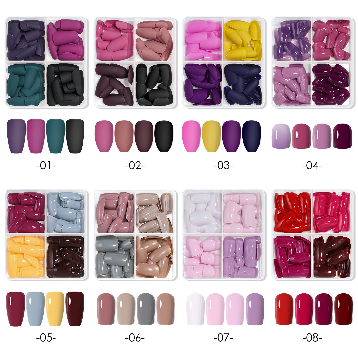 96pcs Short False Nails Tips 4 Color Medium Square Press On Nails