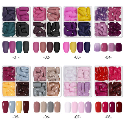 96pcs Short False Nails Tips 4 Color Medium Square Press On Nails