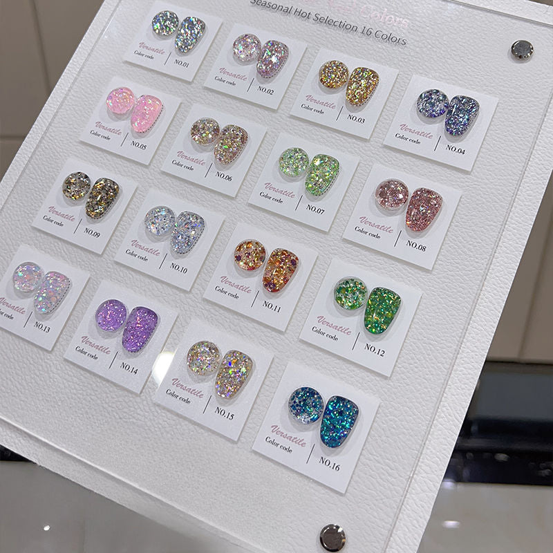 Miss Gooey 16 Colors Glitter Gel Nail Polish Kit 8ml/pcs (with White Display Board)