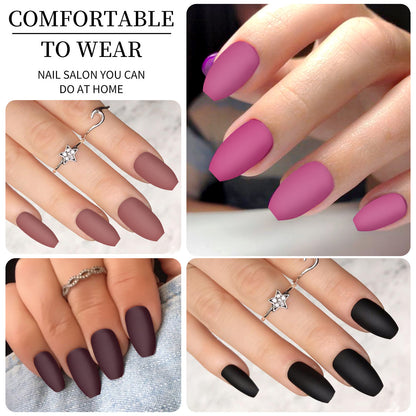 96pcs Short False Nails Tips 4 Color Medium Square Press On Nails