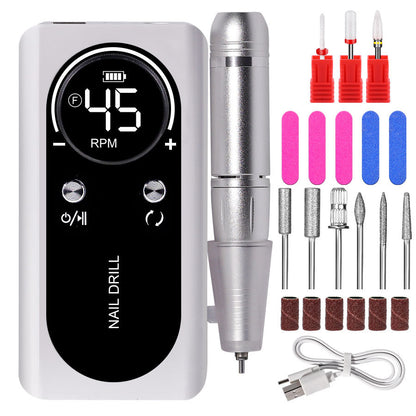 45000 RPM Portable Electric Nail Polisher with Bits LED Display