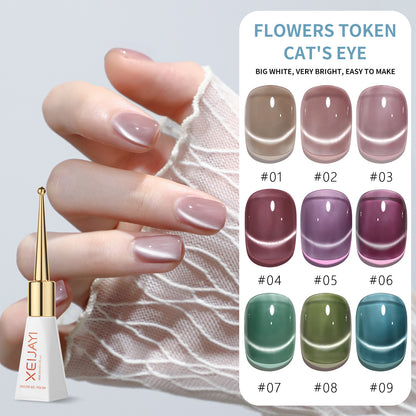 Cat's Eye Nail Gel Polish Flowers Token Series 9Colors Nude Pink Brown Purple Blue Green Coor UV Gel Polish Salon Gel Manicure Diy At Home Nail Art 10ml(0.3fl.oz)/pcs