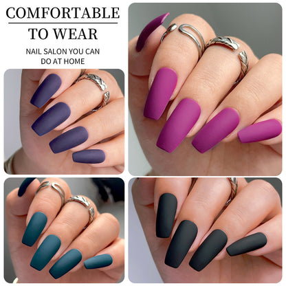 96pcs Short False Nails Tips 4 Color Medium Square Press On Nails