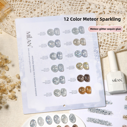 MILAN 12 Colors Glitter Gel Nail Polish Kit 15ml/pcs (with Display Board)