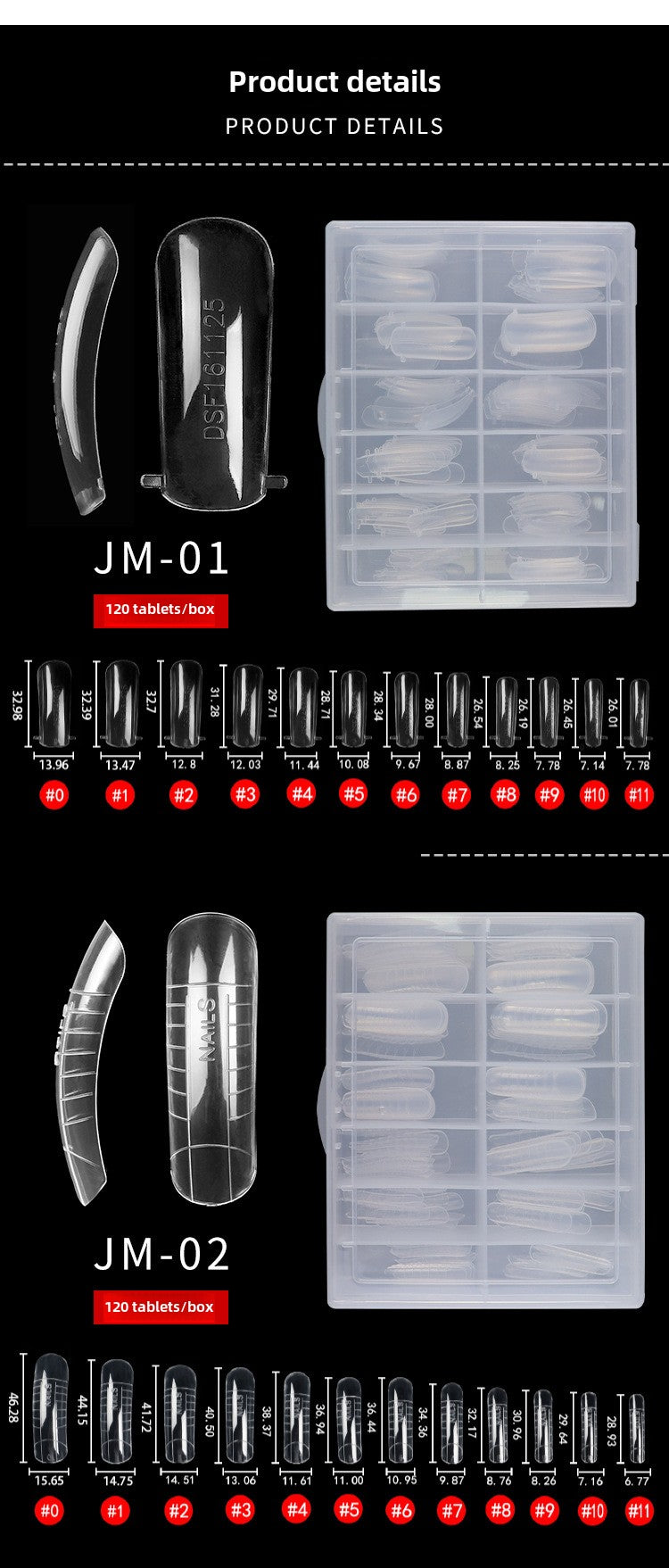 120PCS Nail Dual Forms 15 Size Extension Acrylic Nail Molds Sets