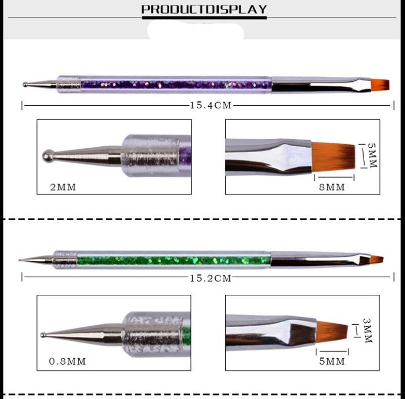 5Pcs/Set 2 in 1 Double Head Nail Art Dotting Pen Liner Brushes